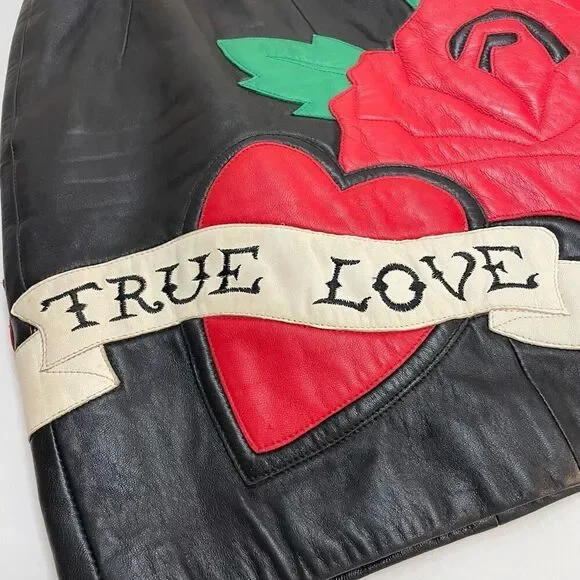 Michael Hoban North Beach Vintage Genuine Leather True Love Rose Skirt Size 1/2 - Picture 5 of 12